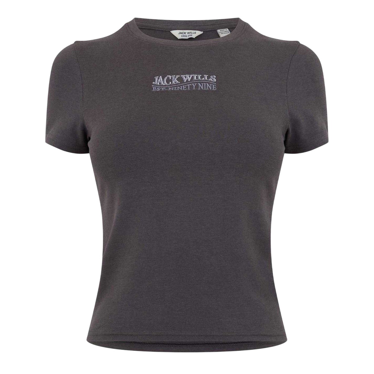 Grey - Front - Jack Wills Womens-Ladies Embroidered Cropped T-Shirt