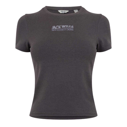Grey - Front - Jack Wills Womens-Ladies Embroidered Cropped T-Shirt