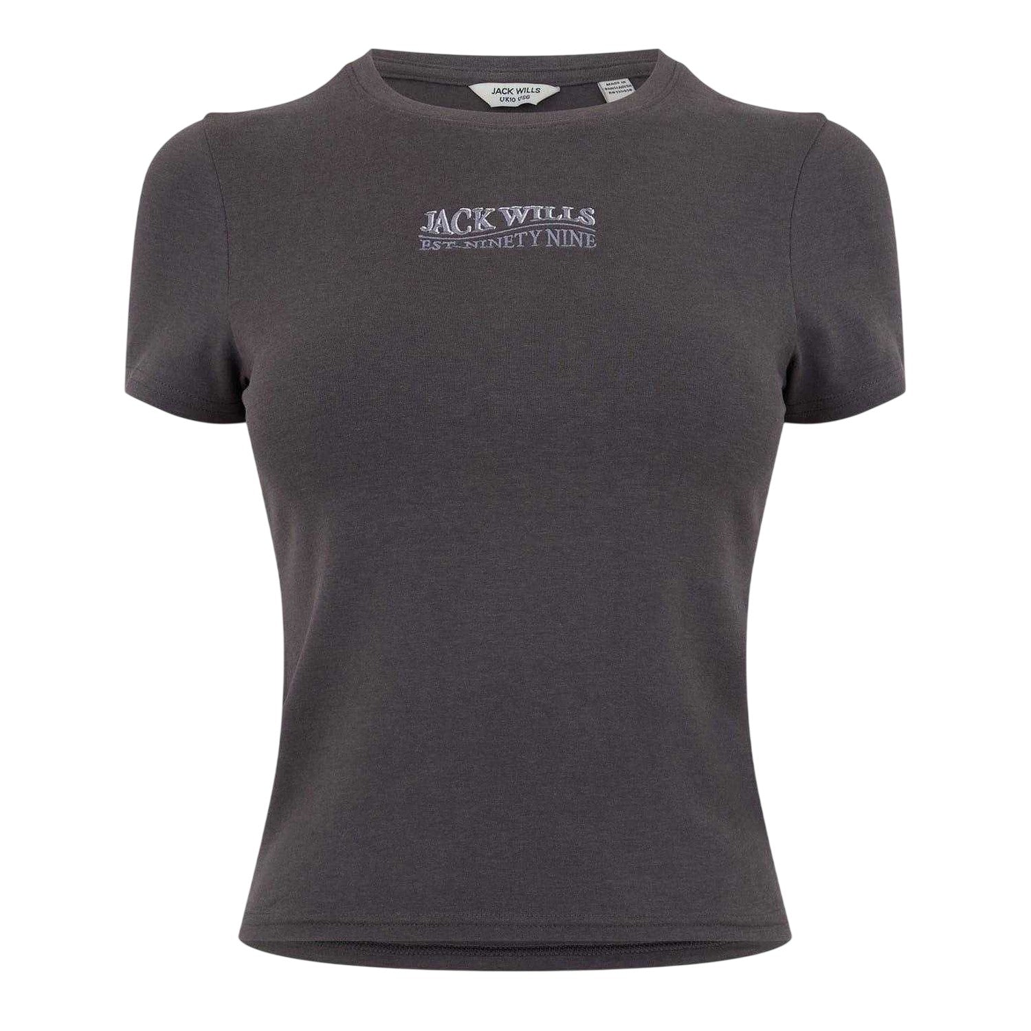 Grey - Front - Jack Wills Womens-Ladies Embroidered Cropped T-Shirt