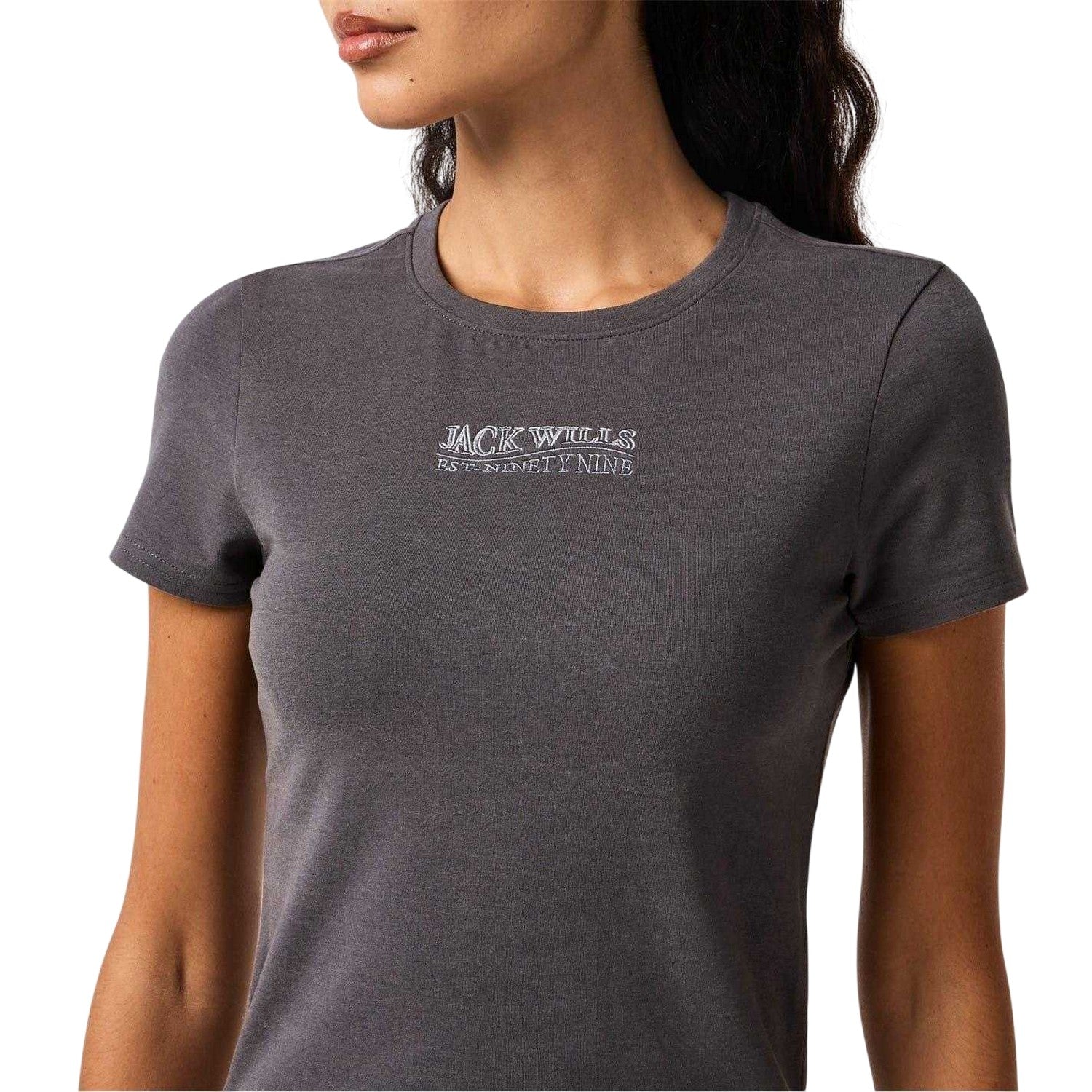 Grey - Side - Jack Wills Womens-Ladies Embroidered Cropped T-Shirt