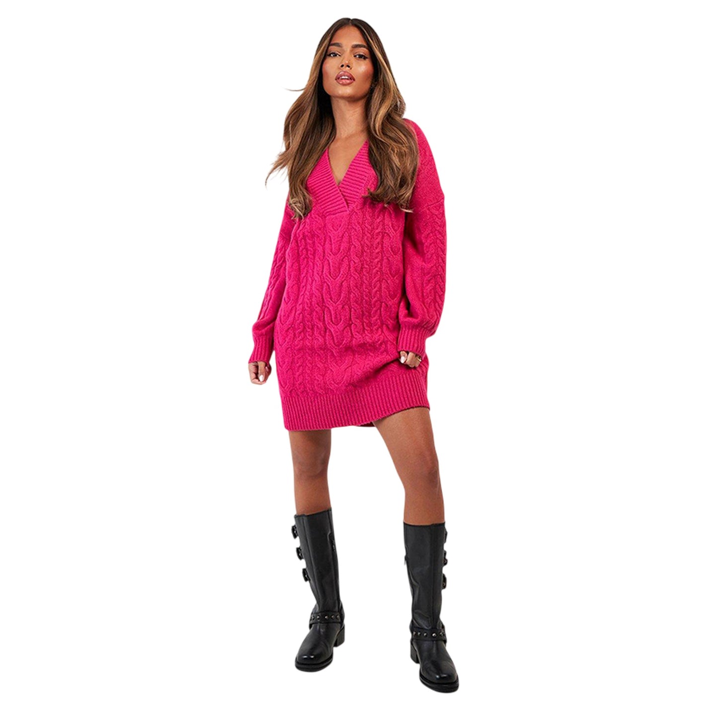 Pink - Lifestyle - Threadbare Womens-Ladies Chalk Cable Knit Jumper Dress