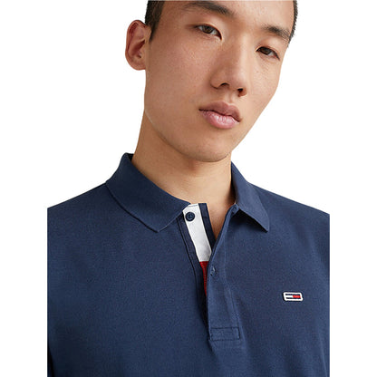 Navy - Side - Tommy Jeans Mens Collared Slim Polo Shirt