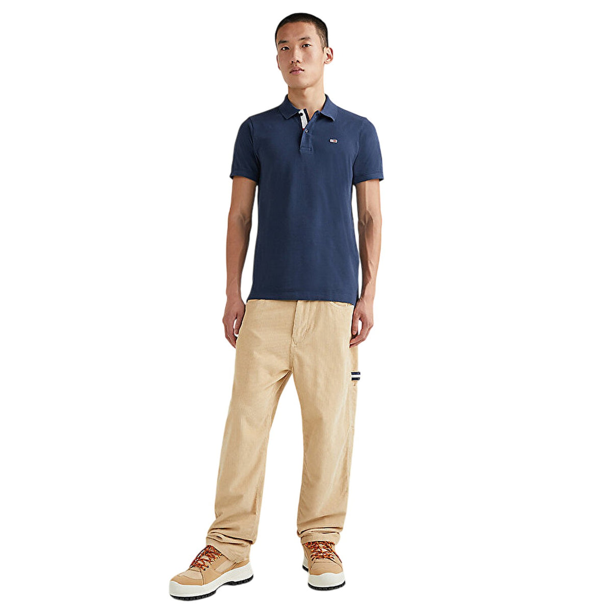 Navy - Pack Shot - Tommy Jeans Mens Collared Slim Polo Shirt