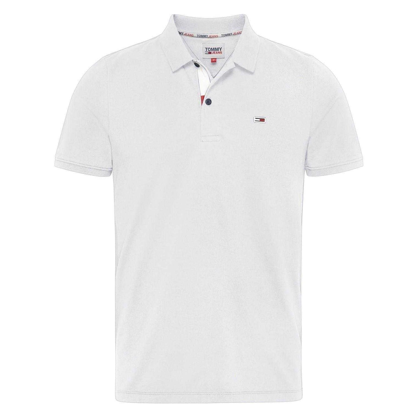 White - Front - Tommy Jeans Mens Collared Slim Polo Shirt