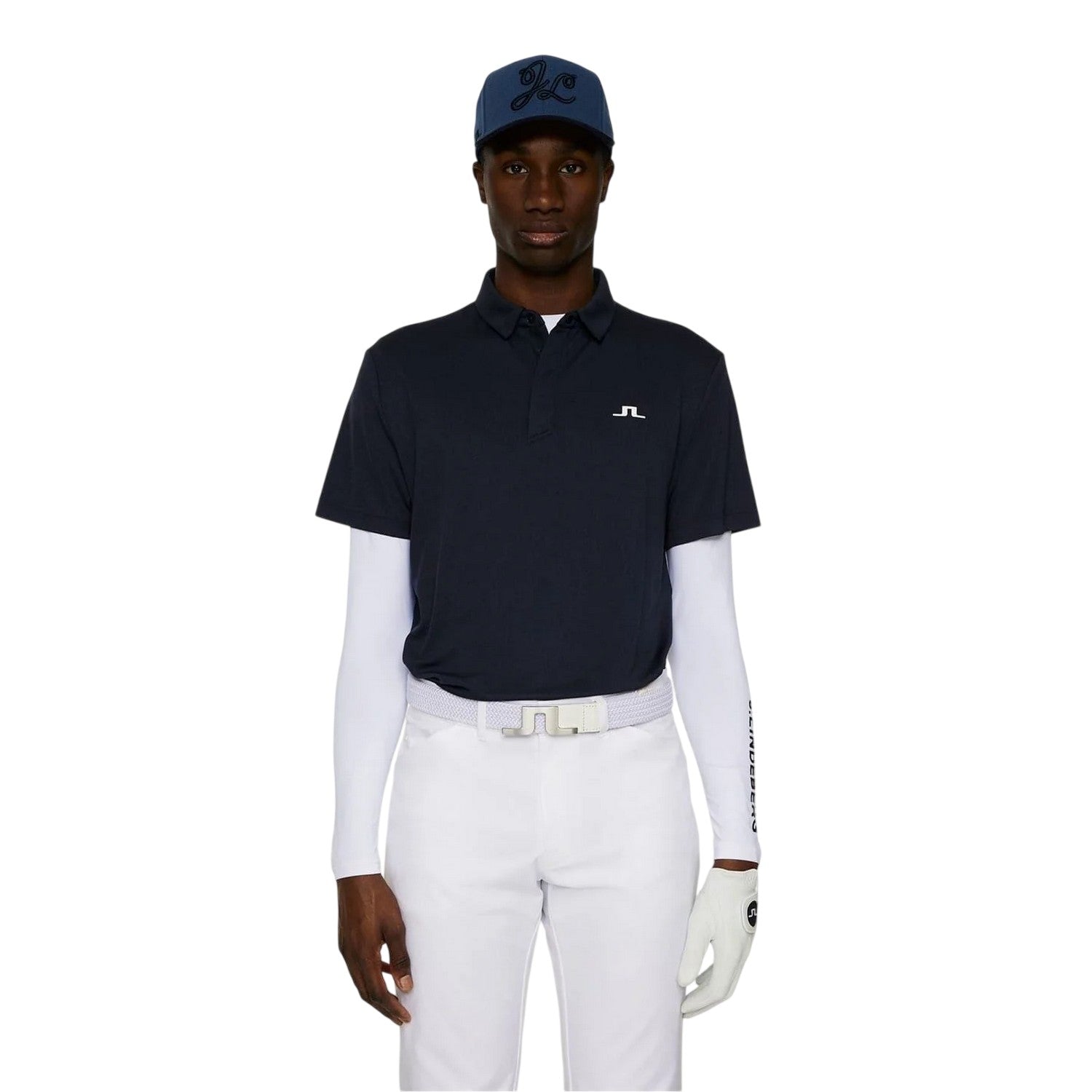 Navy - Side - J.Lindeberg Mens Collared Short-Sleeved Polo Shirt