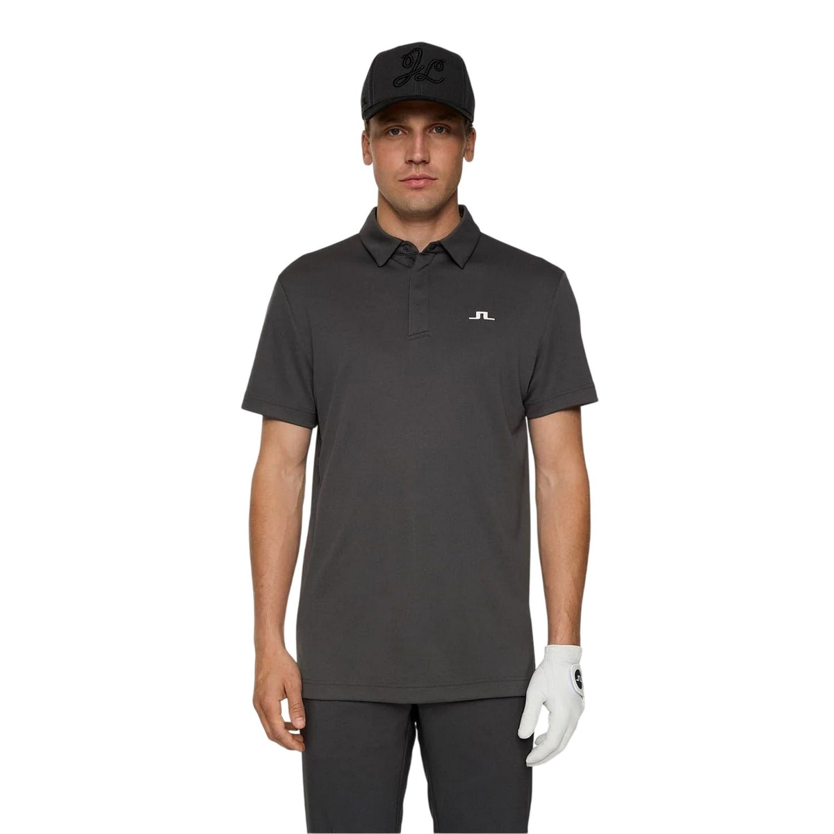 Asphalt - Side - J.Lindeberg Mens Collared Short-Sleeved Polo Shirt