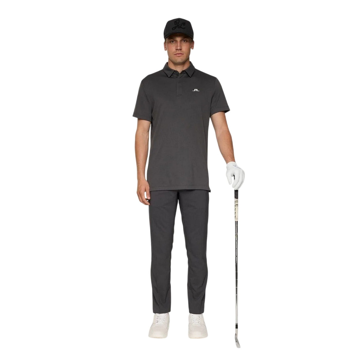 Asphalt - Pack Shot - J.Lindeberg Mens Collared Short-Sleeved Polo Shirt