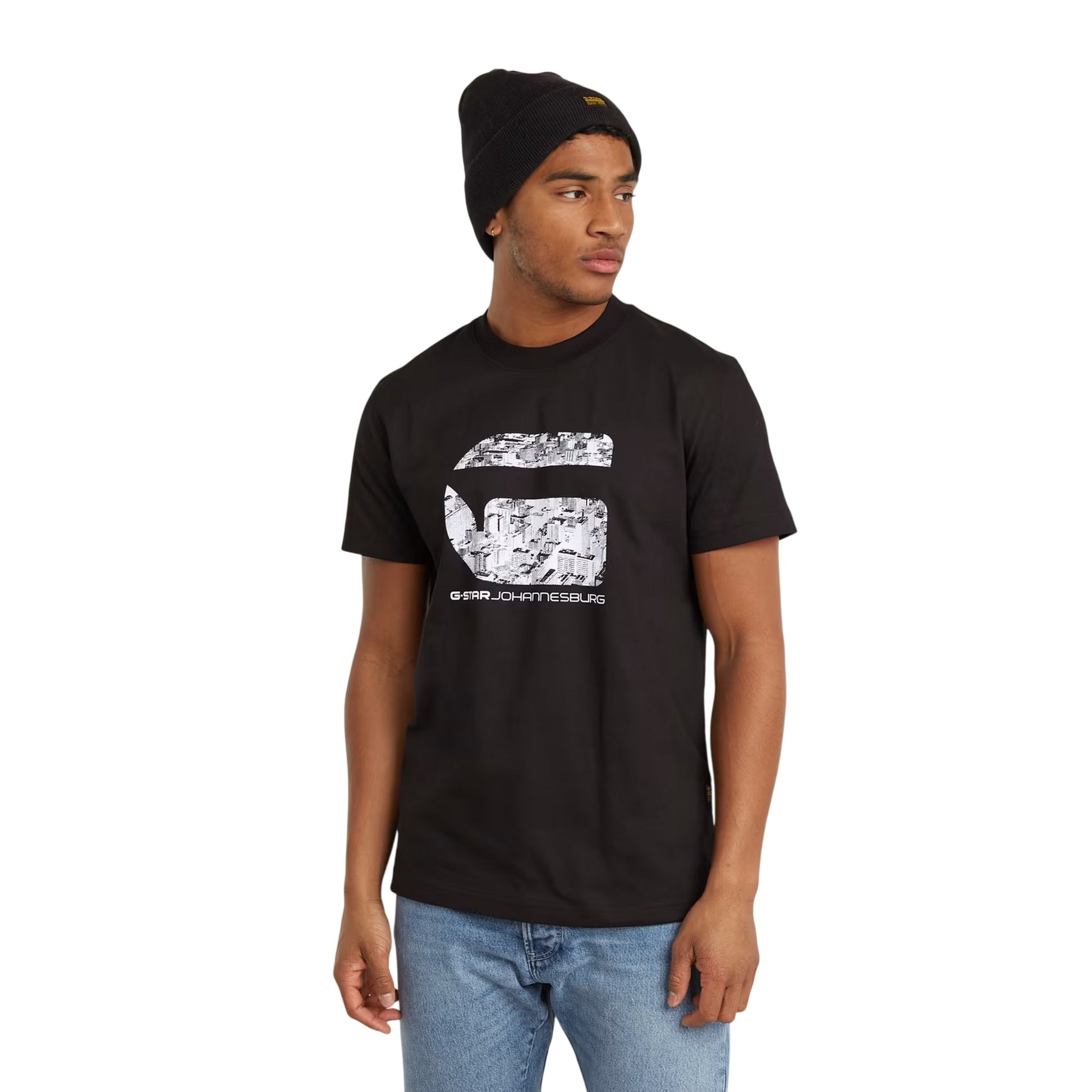 Dark Black - Side - G-Star Mens LA Logo Crew Neck T-Shirt