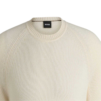 White - Side - Boss Mens Emalvo Knitted Raglan Jumper