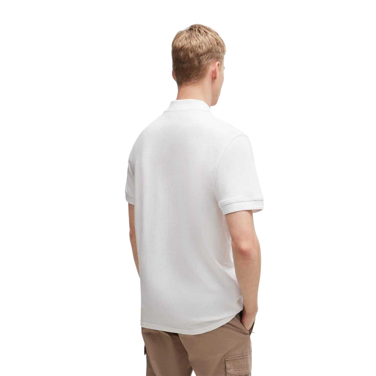 White - Back - Boss Mens Prime Cotton Regular Short-Sleeved Polo Shirt