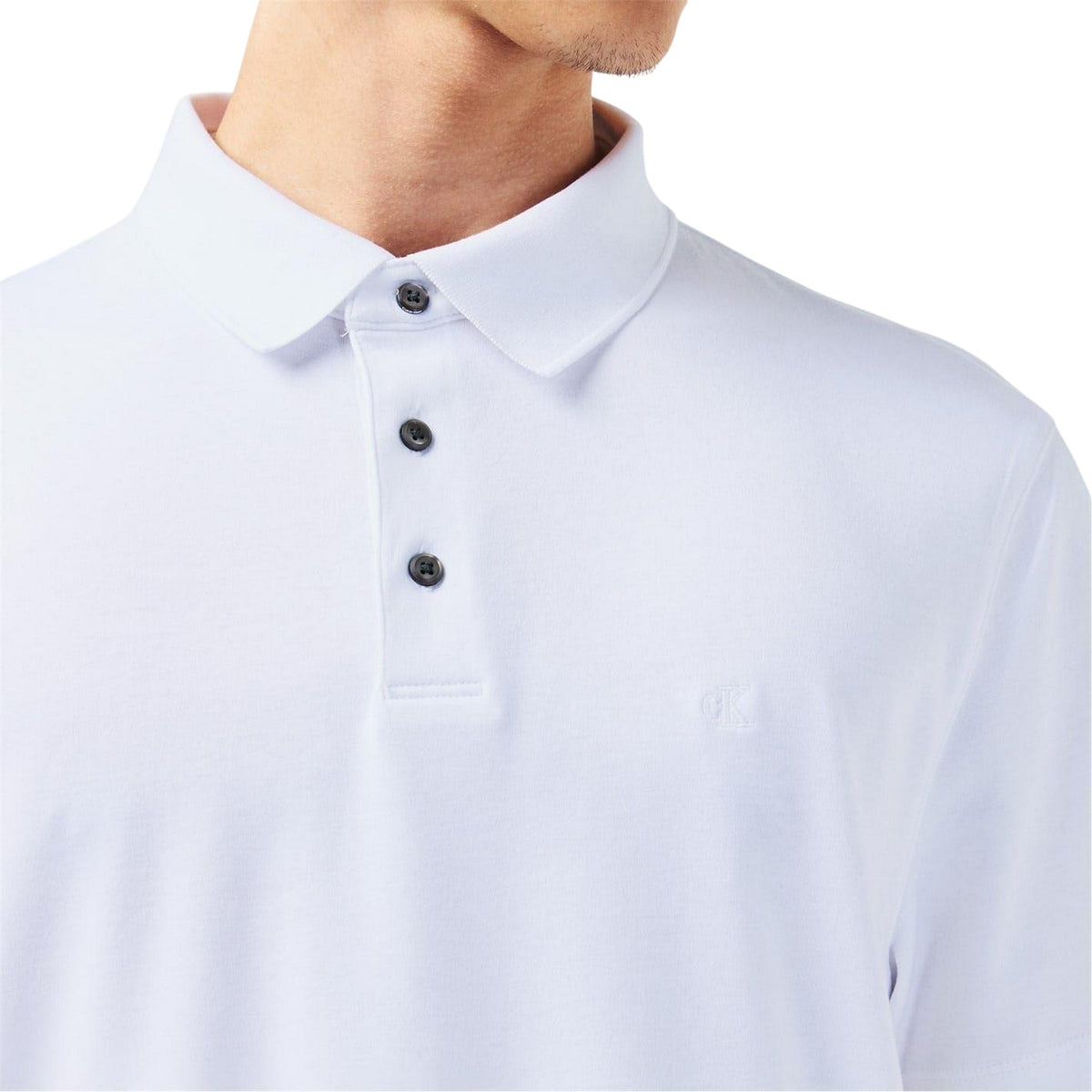 Bright White - Side - Calvin Klein Mens Pima Cotton Collared Short-Sleeved Polo Shirt