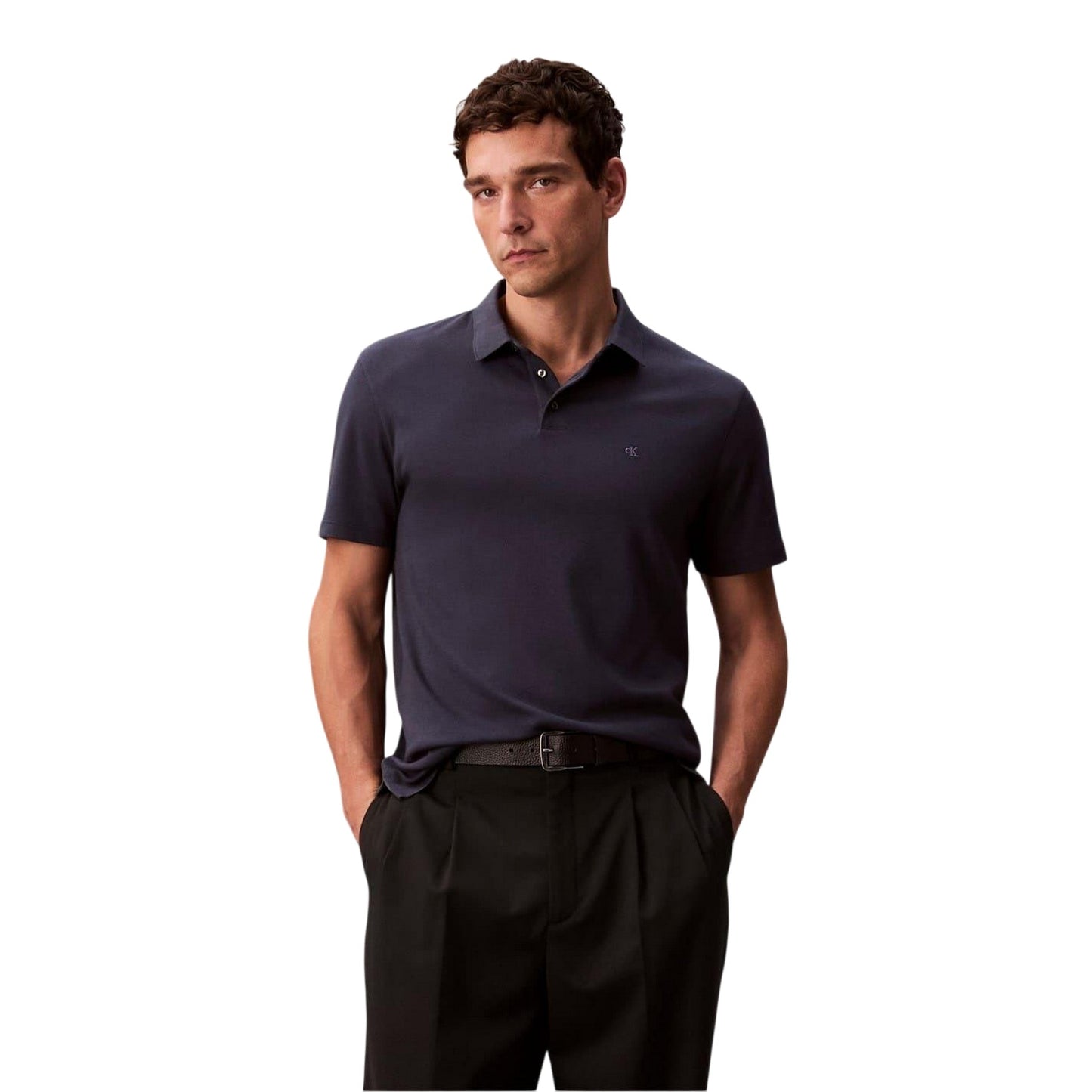 Ink - Front - Calvin Klein Mens Pima Cotton Collared Short-Sleeved Polo Shirt