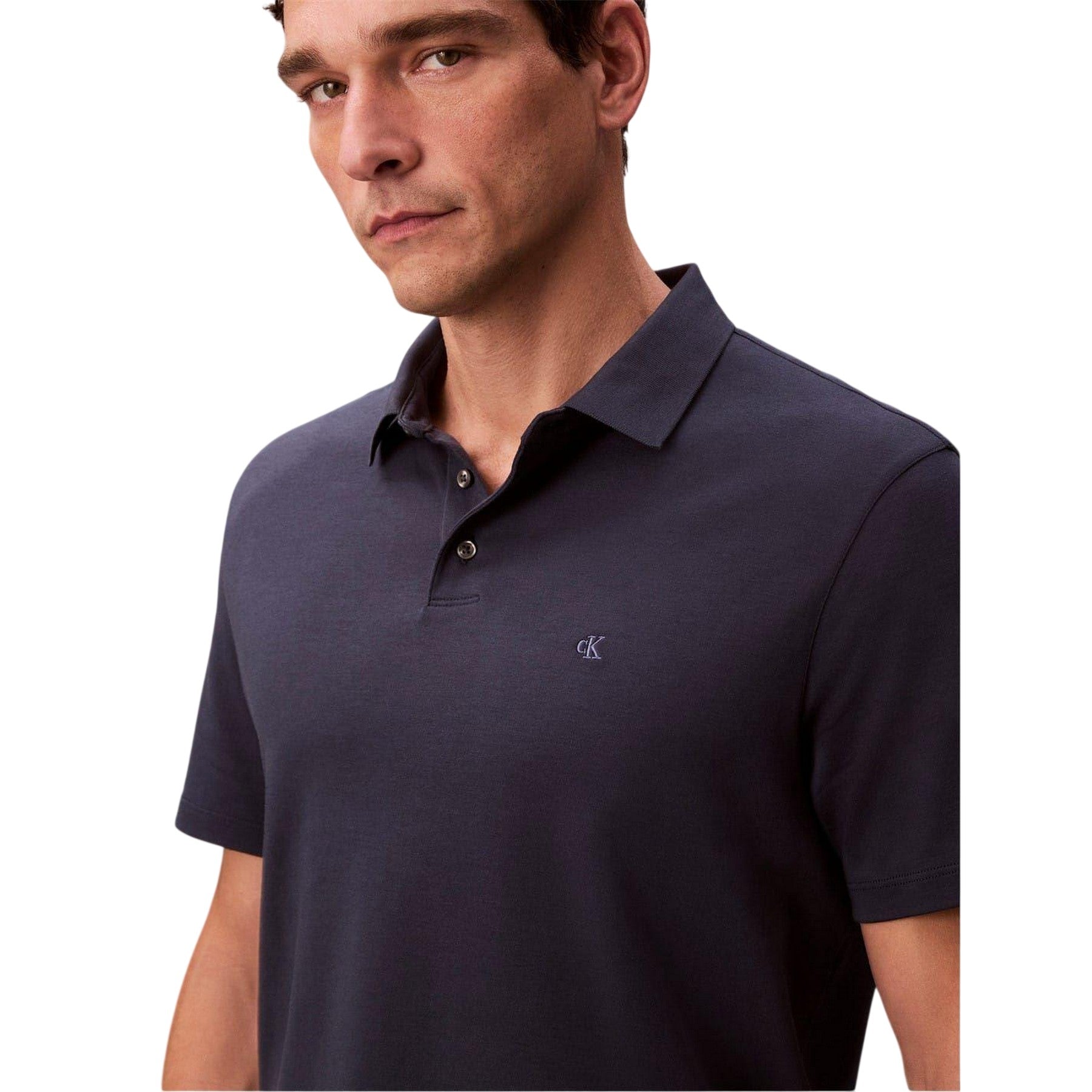 Ink - Side - Calvin Klein Mens Pima Cotton Collared Short-Sleeved Polo Shirt