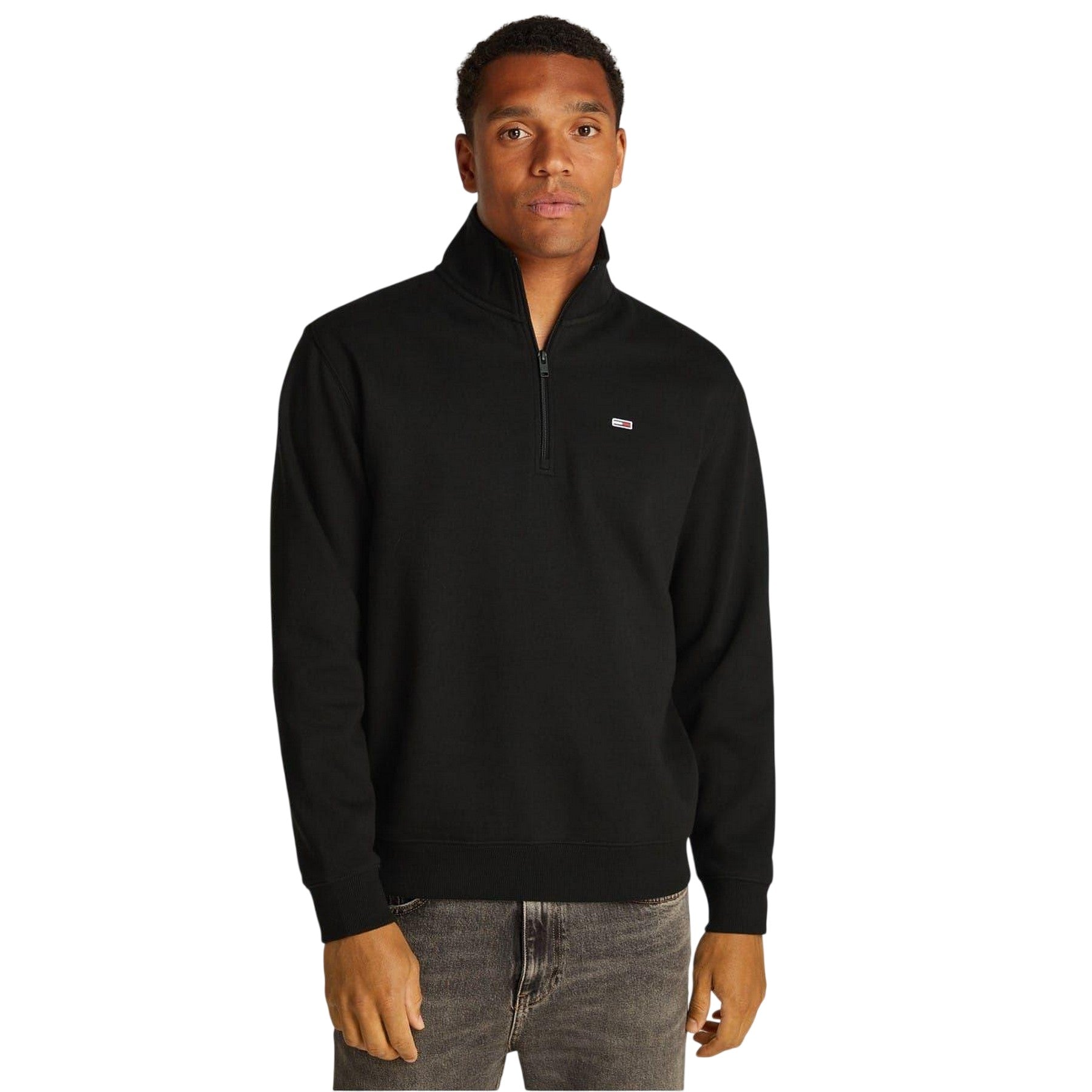Black - Side - Tommy Jeans Mens Flag Quarter Zip Sweatshirt