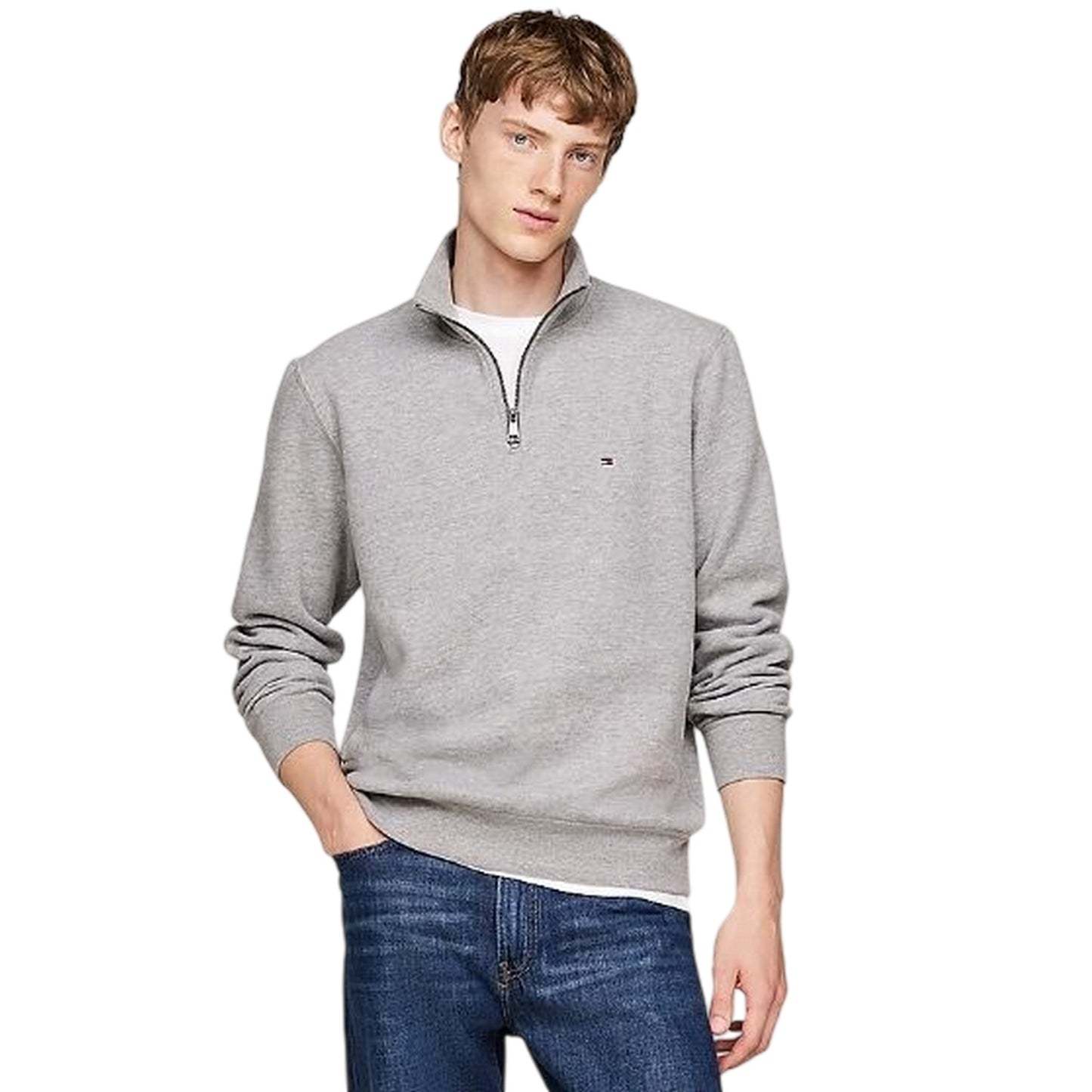 Light Grey - Back - Tommy Jeans Mens Flag Quarter Zip Sweatshirt