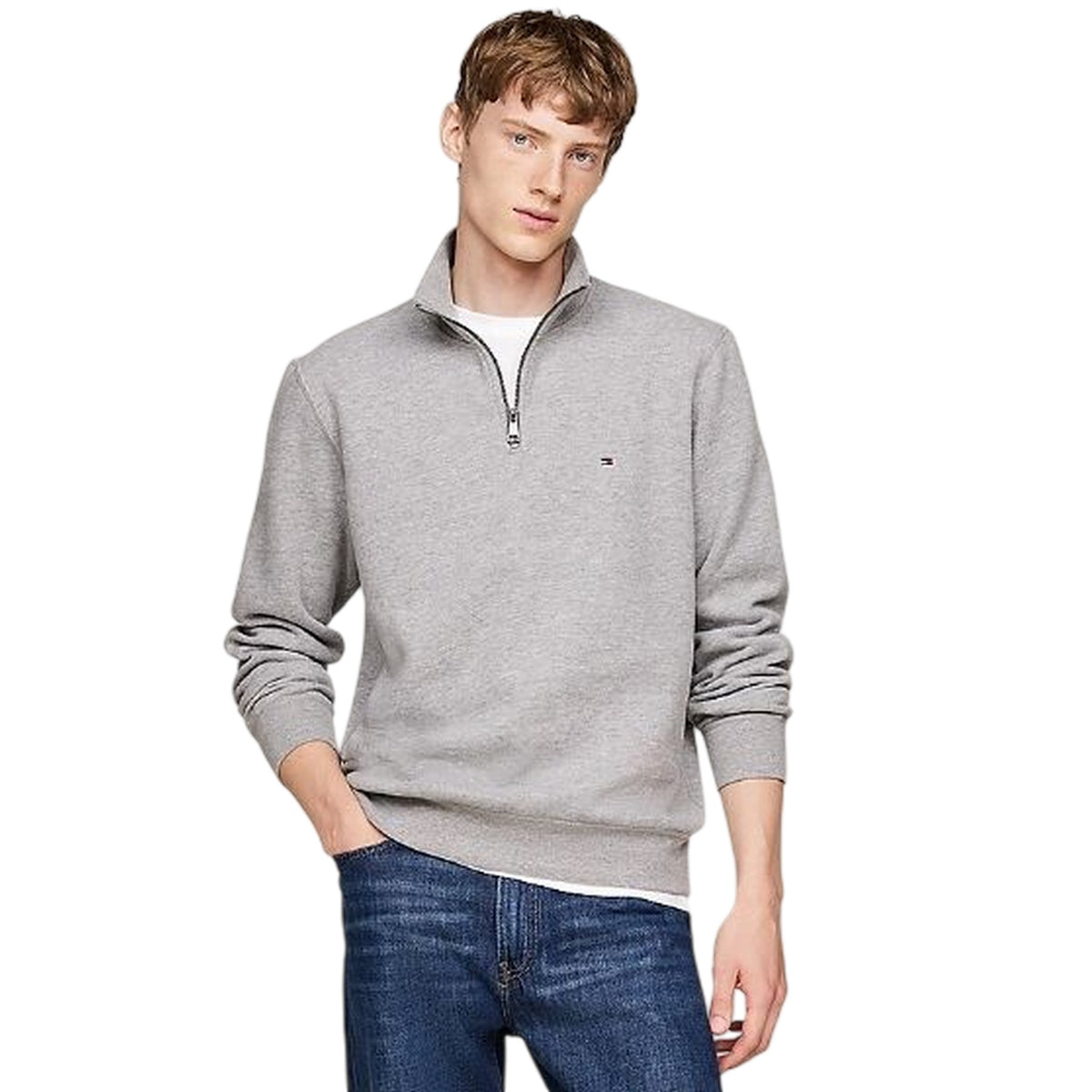 Light Grey - Back - Tommy Jeans Mens Flag Quarter Zip Sweatshirt