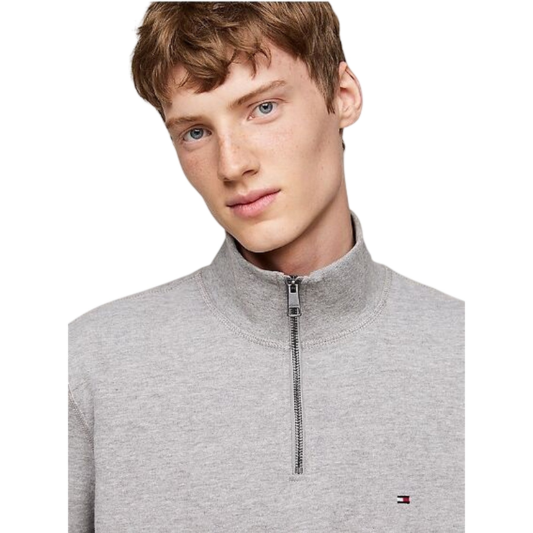 Light Grey - Side - Tommy Jeans Mens Flag Quarter Zip Sweatshirt
