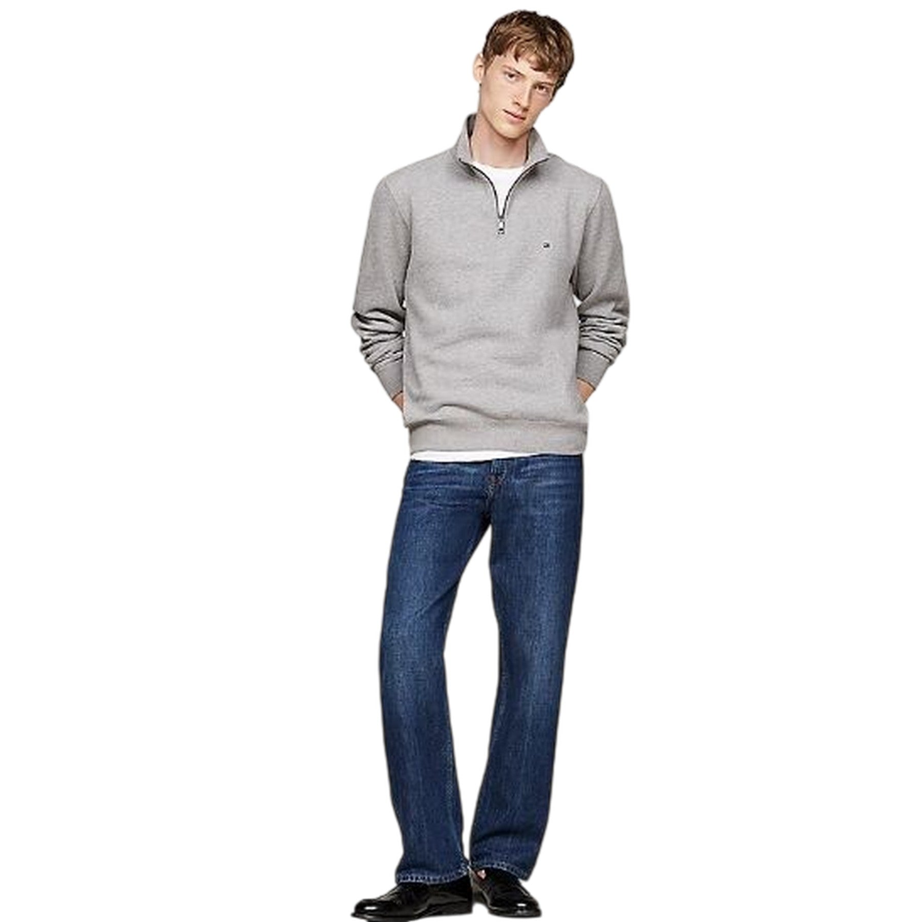 Light Grey - Lifestyle - Tommy Jeans Mens Flag Quarter Zip Sweatshirt