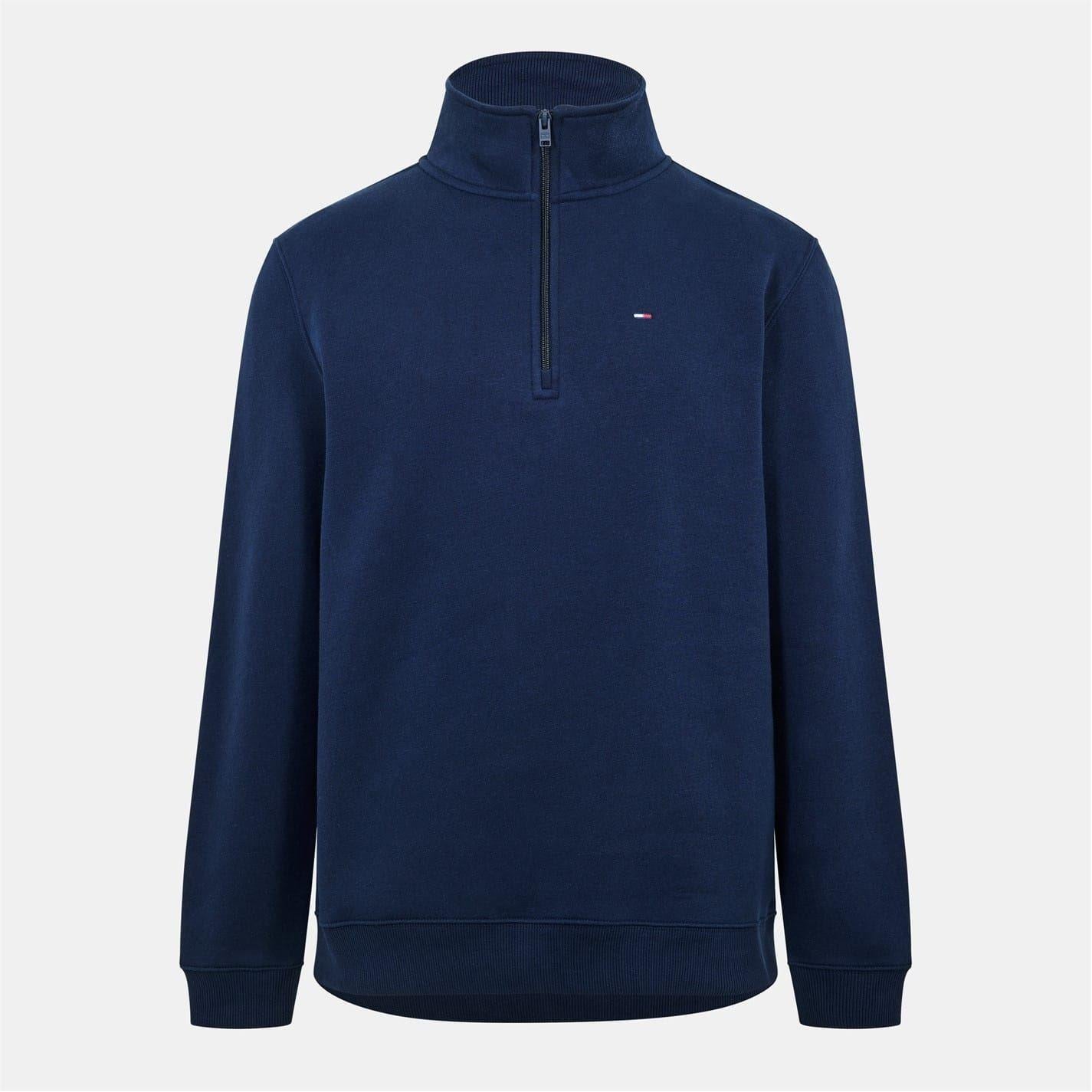 Dark Navy - Front - Tommy Jeans Mens Flag Quarter Zip Sweatshirt