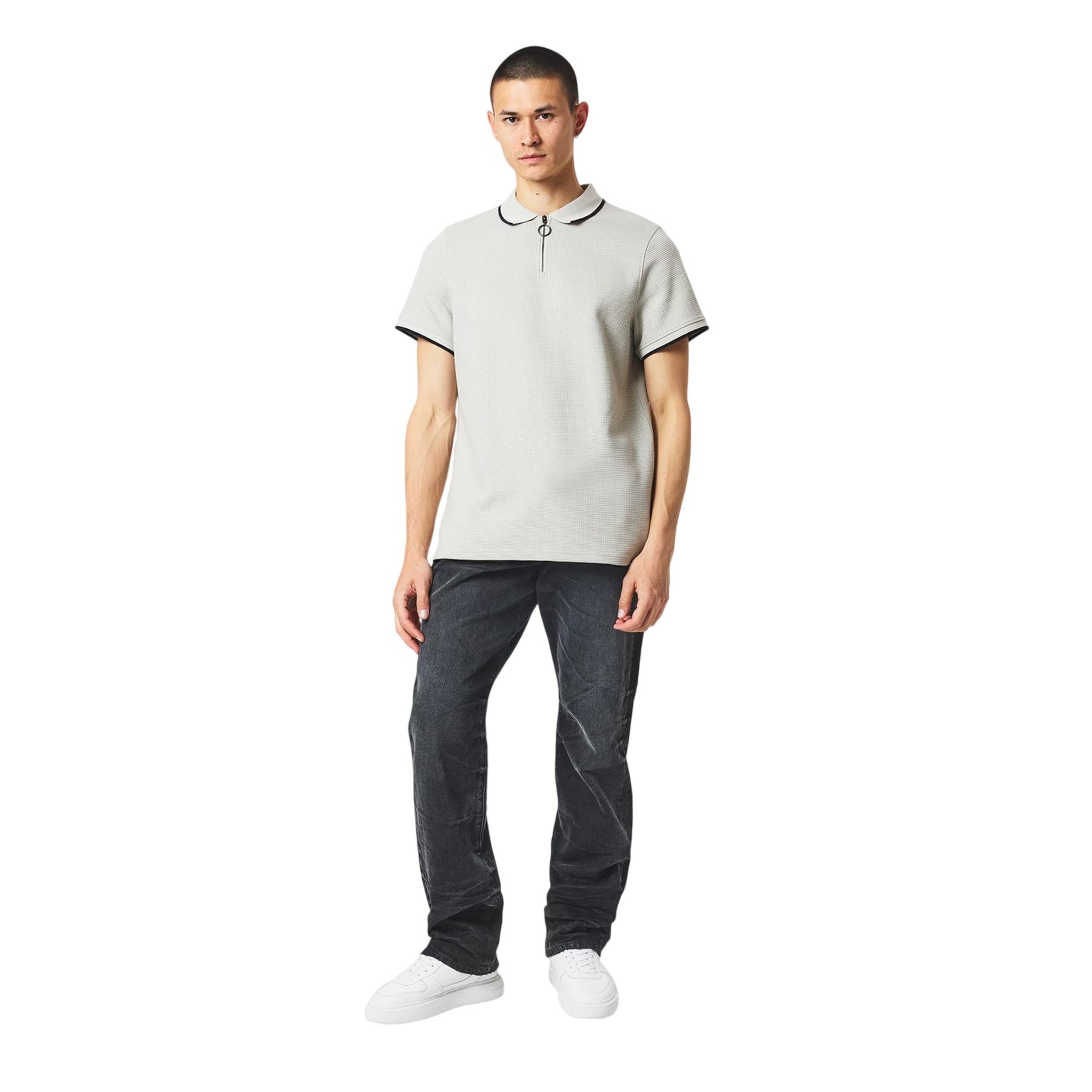 Clay - Pack Shot - Firetrap Mens Waffle Regular Short-Sleeved Polo Shirt