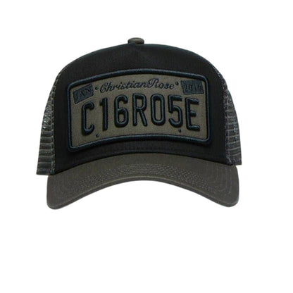 Black-Grey - Side - Christian Rose Private Plate Logo Trucker Cap