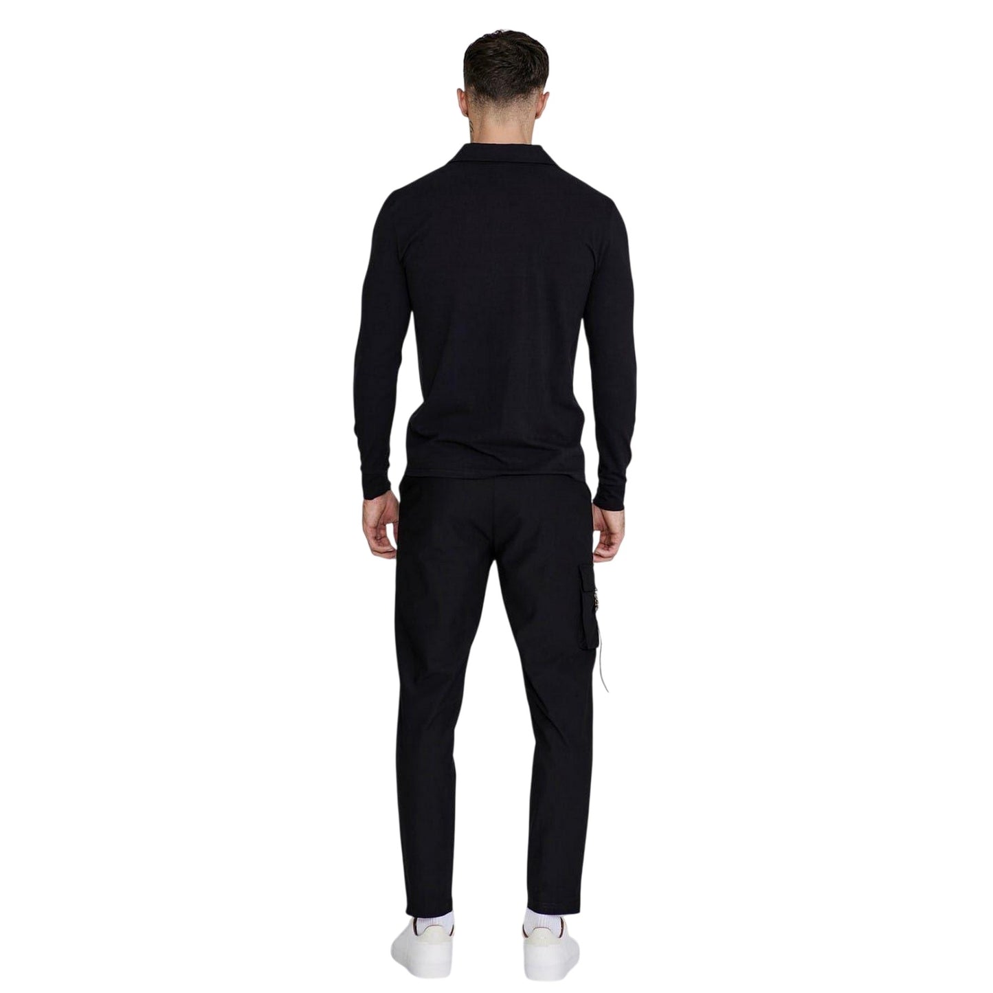 Black - Back - SikSilk Mens Slim Long-Sleeved Polo Shirt