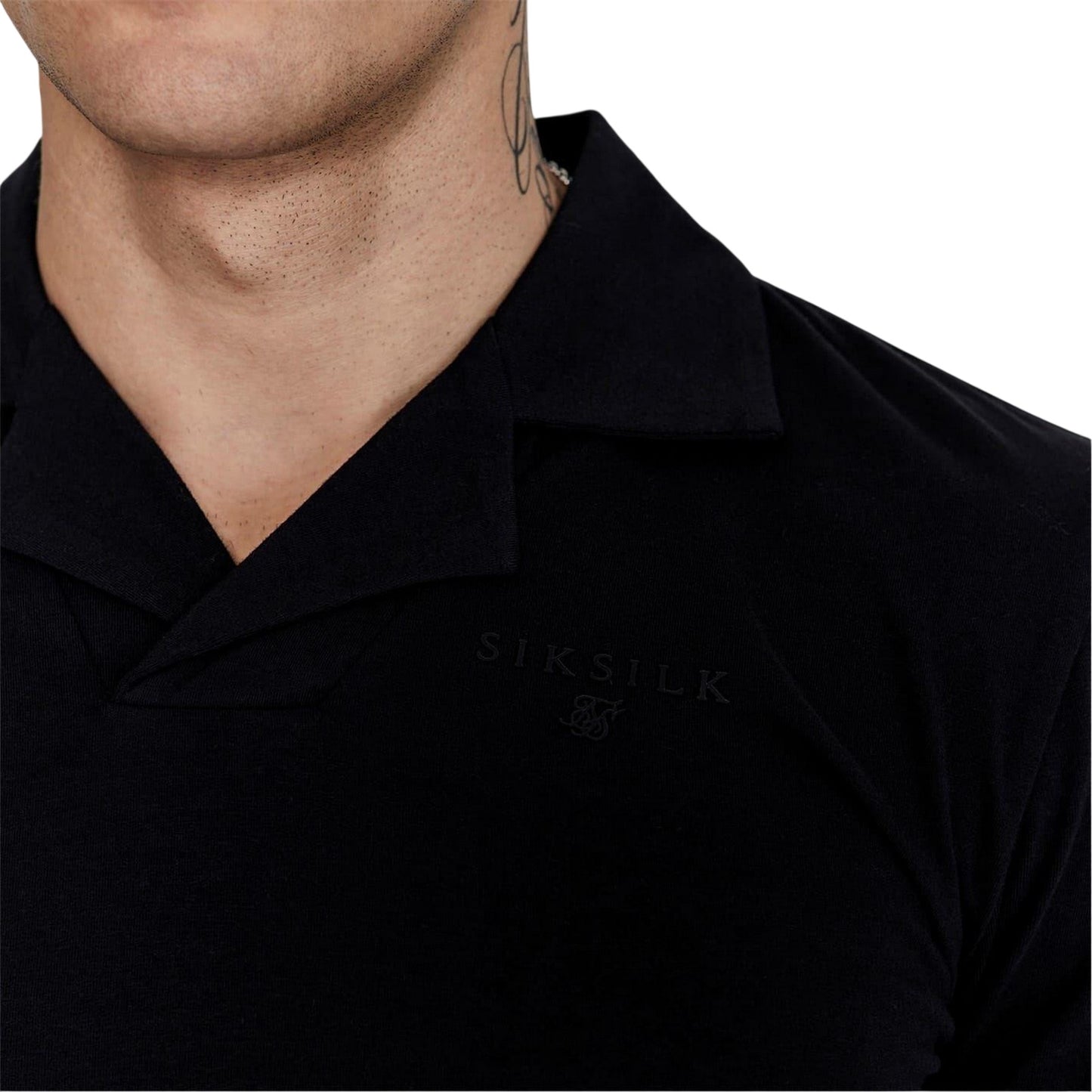 Black - Side - SikSilk Mens Slim Long-Sleeved Polo Shirt