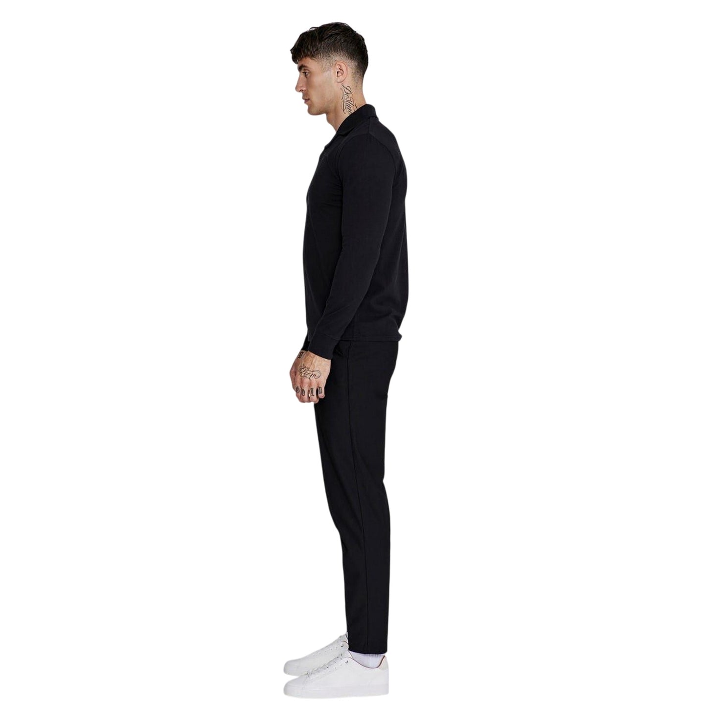 Black - Lifestyle - SikSilk Mens Slim Long-Sleeved Polo Shirt