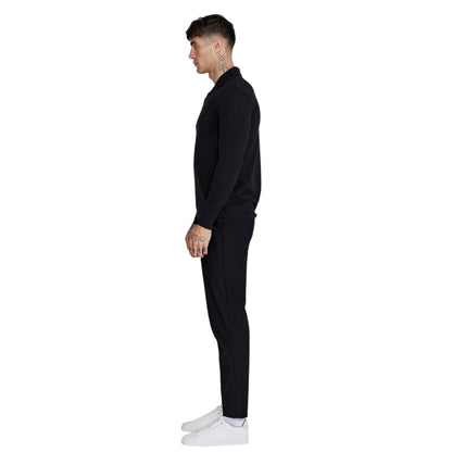 Black - Lifestyle - SikSilk Mens Slim Long-Sleeved Polo Shirt
