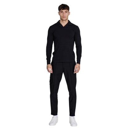 Black - Pack Shot - SikSilk Mens Slim Long-Sleeved Polo Shirt