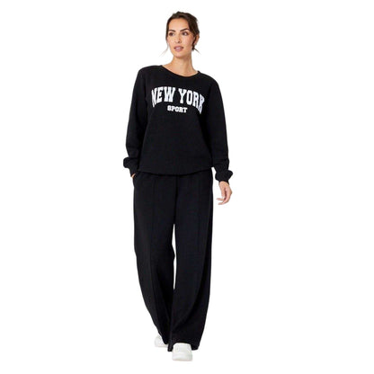 Black - Side - Be You Womens-Ladies New York Slogan Sweatshirt & Jogging Bottoms Set