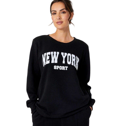 Black - Front - Be You Womens-Ladies New York Slogan Sweatshirt & Jogging Bottoms Set