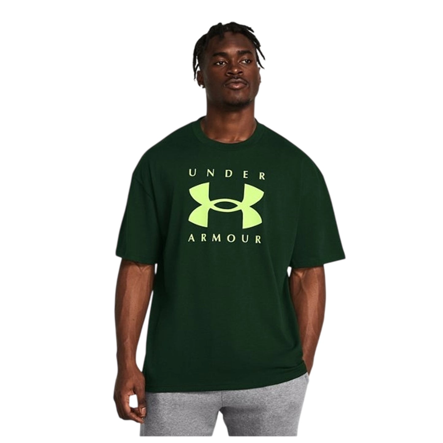 Green - Side - Under Armour Mens Logo Heavyweight Loose T-Shirt