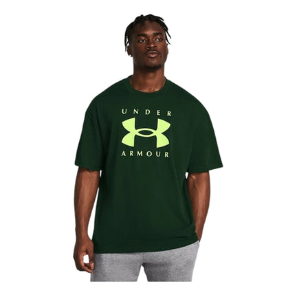 Green - Side - Under Armour Mens Logo Heavyweight Loose T-Shirt