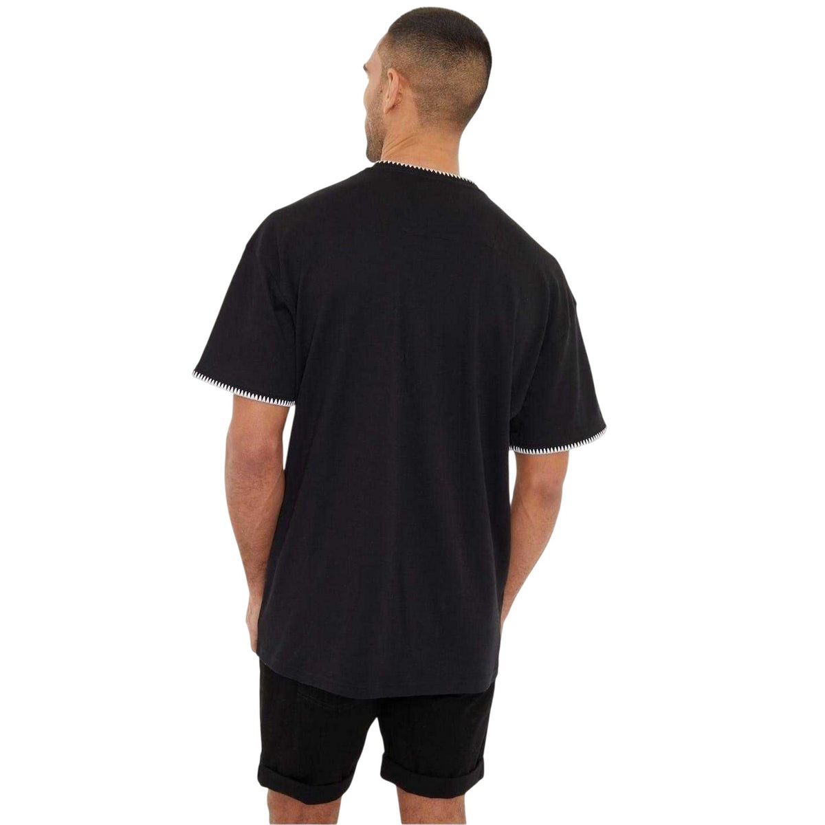 Black - Back - Threadbare Mens Zig Zag Knitted Regular T-Shirt