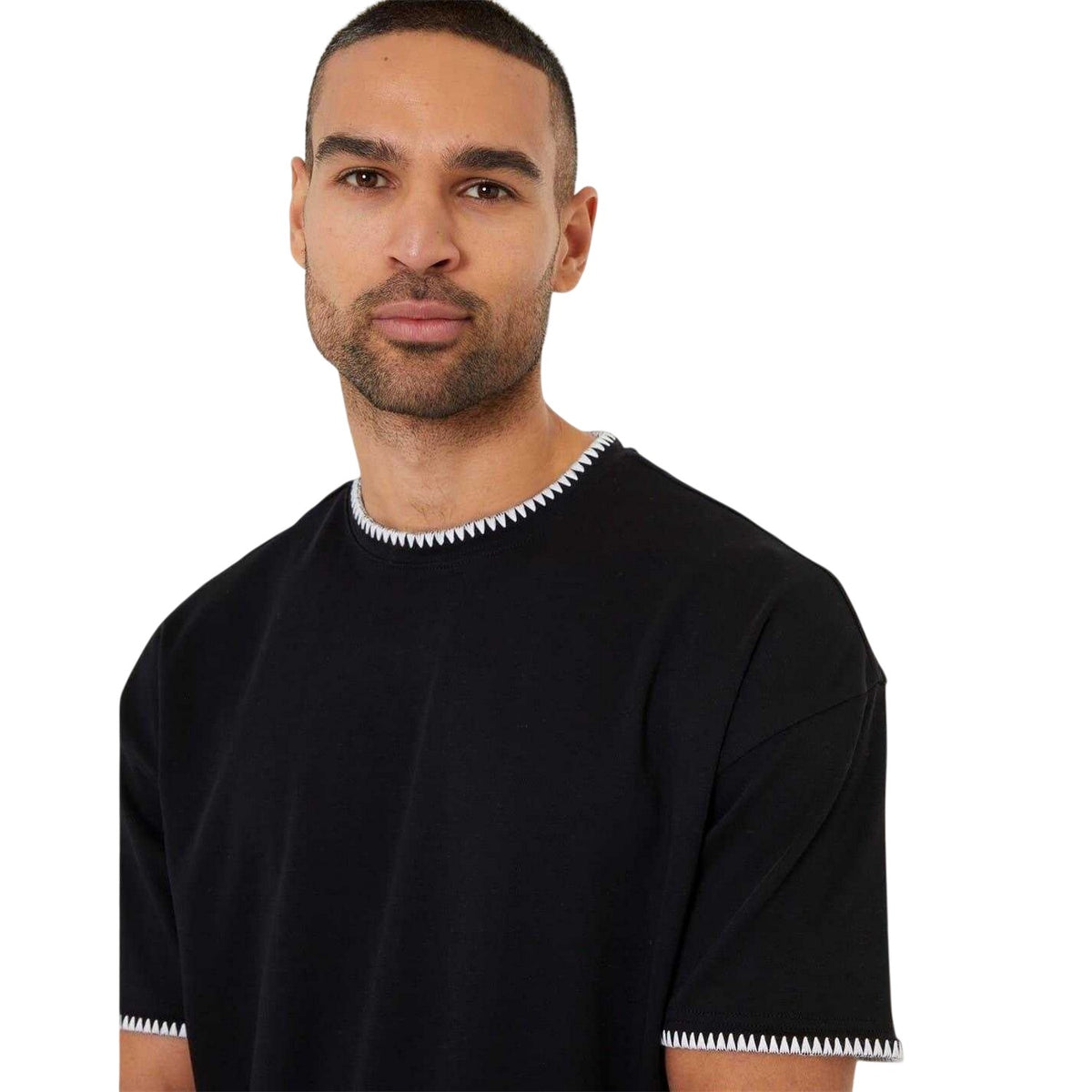 Black - Side - Threadbare Mens Zig Zag Knitted Regular T-Shirt