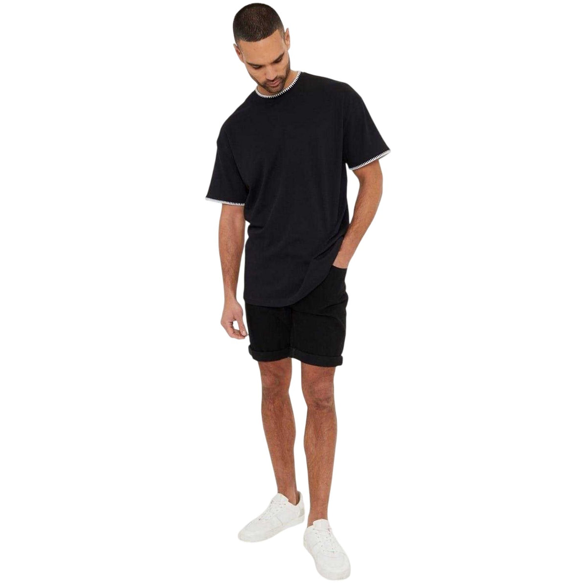 Black - Lifestyle - Threadbare Mens Zig Zag Knitted Regular T-Shirt