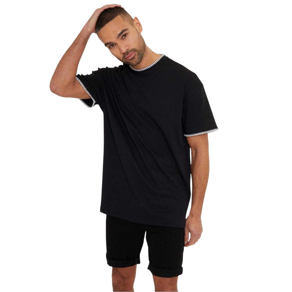 Black - Front - Threadbare Mens Zig Zag Knitted Regular T-Shirt