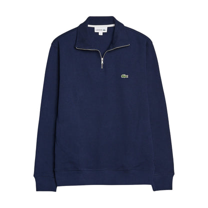 Navy - Front - Lacoste Mens Cotton Blend Quarter Zip Sweatshirt