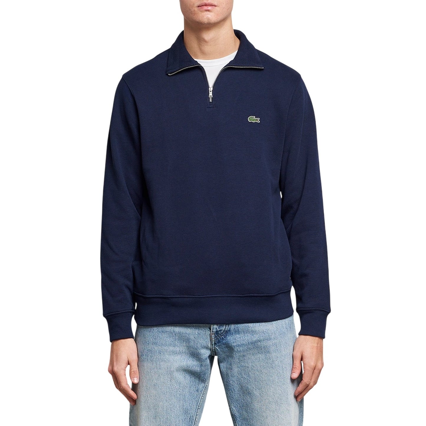 Navy - Side - Lacoste Mens Cotton Blend Quarter Zip Sweatshirt