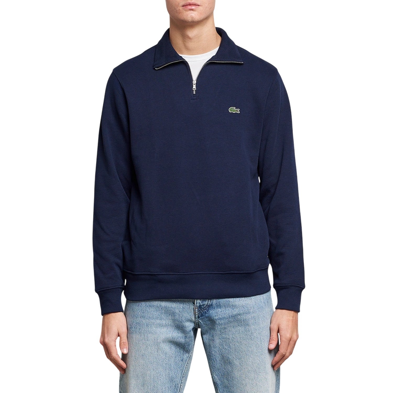 Navy - Side - Lacoste Mens Cotton Blend Quarter Zip Sweatshirt