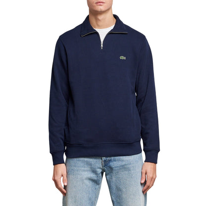 Navy - Side - Lacoste Mens Cotton Blend Quarter Zip Sweatshirt
