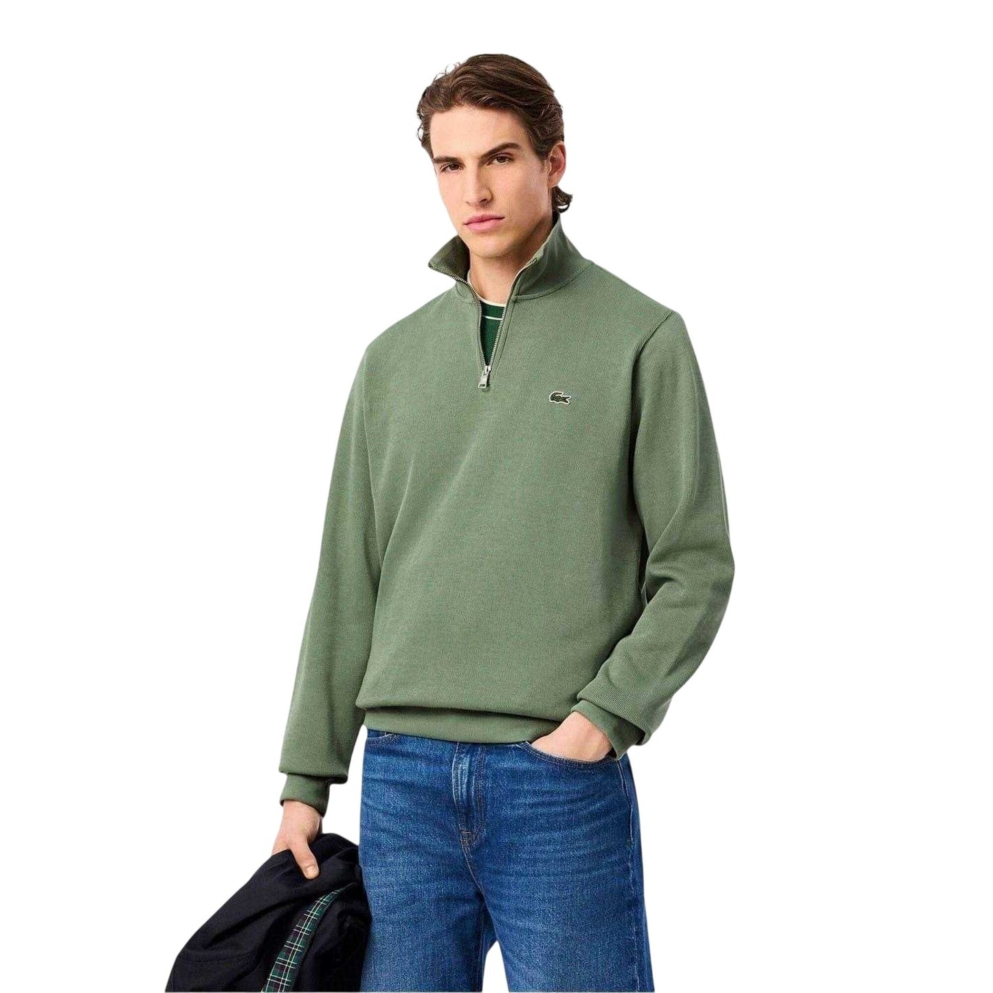 Thyme Green - Front - Lacoste Mens Cotton Blend Quarter Zip Sweatshirt