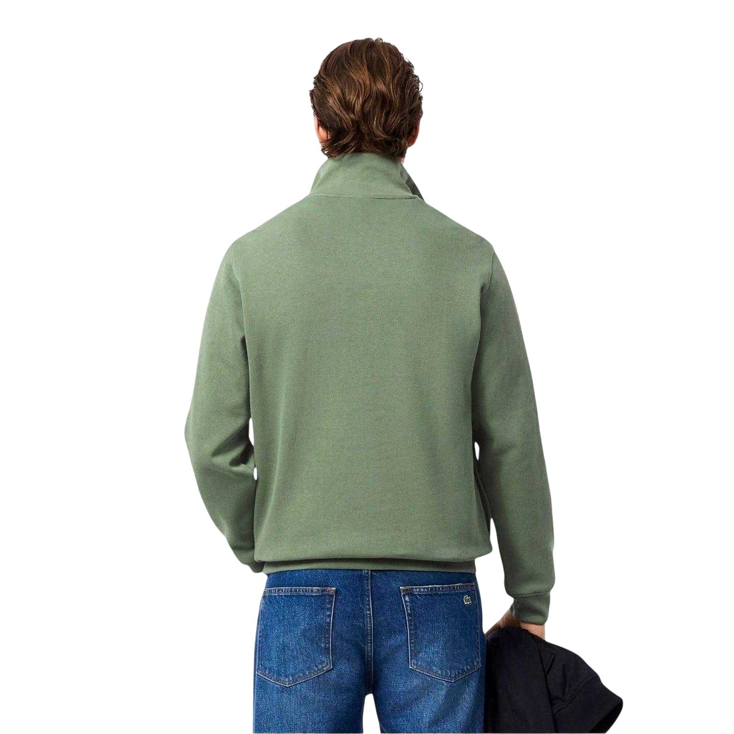 Thyme Green - Back - Lacoste Mens Cotton Blend Quarter Zip Sweatshirt