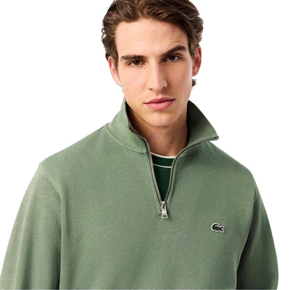 Thyme Green - Side - Lacoste Mens Cotton Blend Quarter Zip Sweatshirt