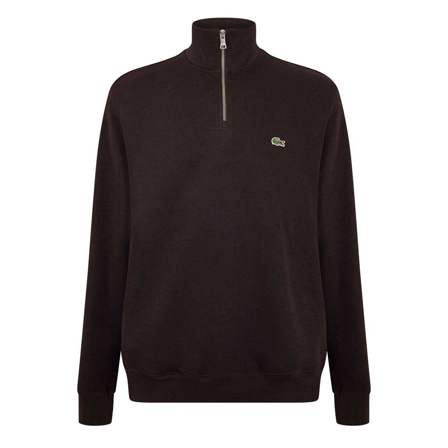 Brown - Front - Lacoste Mens Cotton Blend Quarter Zip Sweatshirt