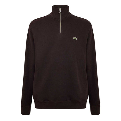 Brown - Front - Lacoste Mens Cotton Blend Quarter Zip Sweatshirt
