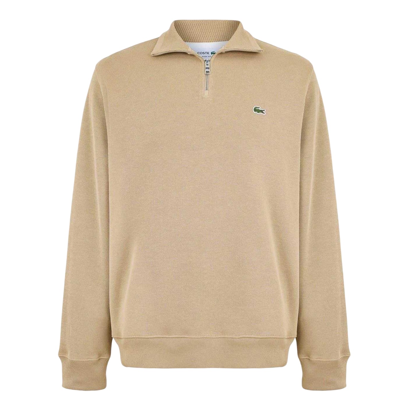 Beige - Front - Lacoste Mens Cotton Blend Quarter Zip Sweatshirt