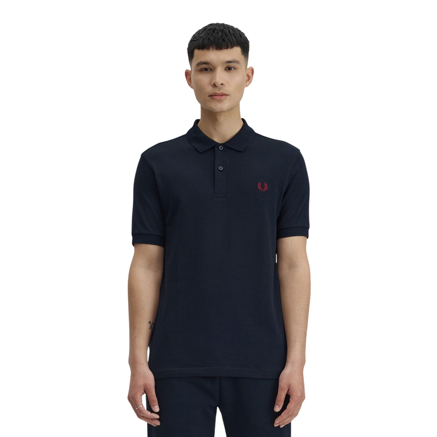 Navy - Side - Fred Perry Mens Logo Cotton Polo Shirt