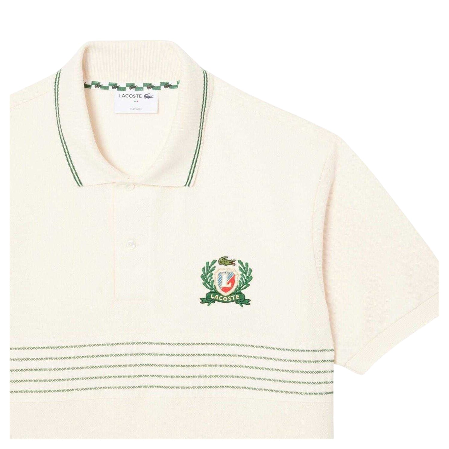 White - Side - Lacoste Mens Striped Regular Short-Sleeved Polo Shirt